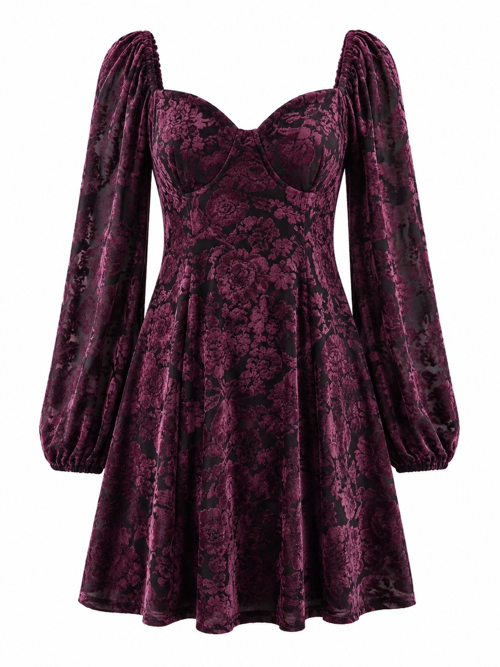 CITY VIBE | Burgundy Black Burnout Velvet Whimsigoth DArk Fairy Mini Dress | L